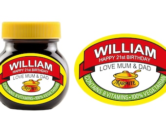 Personalised Marmite Jar Label - DieCut - Add Any Text - 125g, 250g or 500g - Label Only - JAR NOT INCLUDED