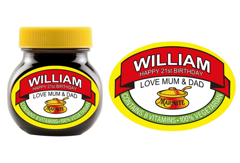 Personalised Marmite Jar Label DieCut Add Any Text 125g, 250g or 500g Label Only JAR NOT INCLUDED image 1