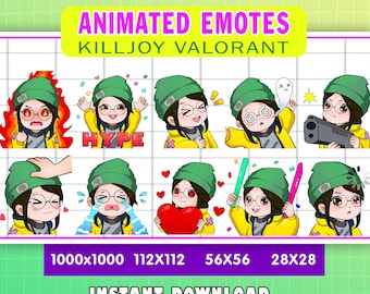 ANIMATED Killjoy Valorant Emotes For Twitch Or Discord Streamers, 10 Animated Valorant Killjoy Emote Pack, Animated Emoji Bundle