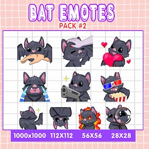 Black Bat Emotes For Twitch Or Discord Streamers, 10 Black Bat Emoji Pack #2, Bat Emotes Bundle, Animal Emotes, Halloween Emotes Twitch