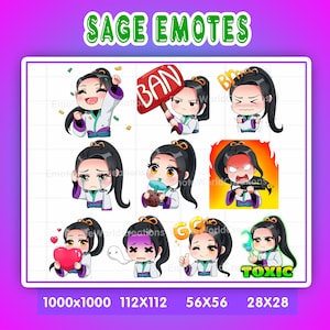 10 Sage Emotes For Twitch Or Discord Streamers, 10 Valorant Girl Emotes, Sage Emoji, Emotes Bundle, Chibi Sage Emotes Pack