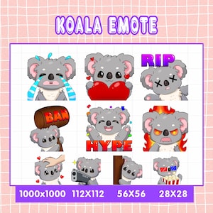 Cute Koala Emotes For Twitch Or Discord Streamers, 10 Koala Emoji Pack, Koala Emote Pack, Emotes Bundle, Chibi Emotes, Animal Emotes
