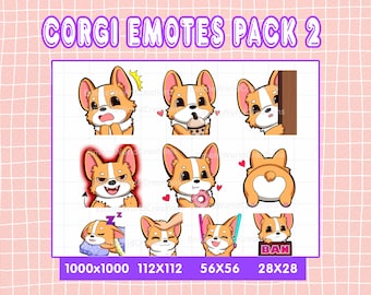 Cute Corgi Dog Emotes For Twitch Or Discord Streamers, Dog Emoji Bundle, Twitch Emotes Pack 10, Chibi Corgi Emotes Pack #2