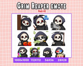 Grim Reaper Emotes For Twitch Or Discord Streamers, 10 Grim Reaper/ Death Emoji, Skullface Emotes Bundle, Horror Emotes, Halloween Emotes