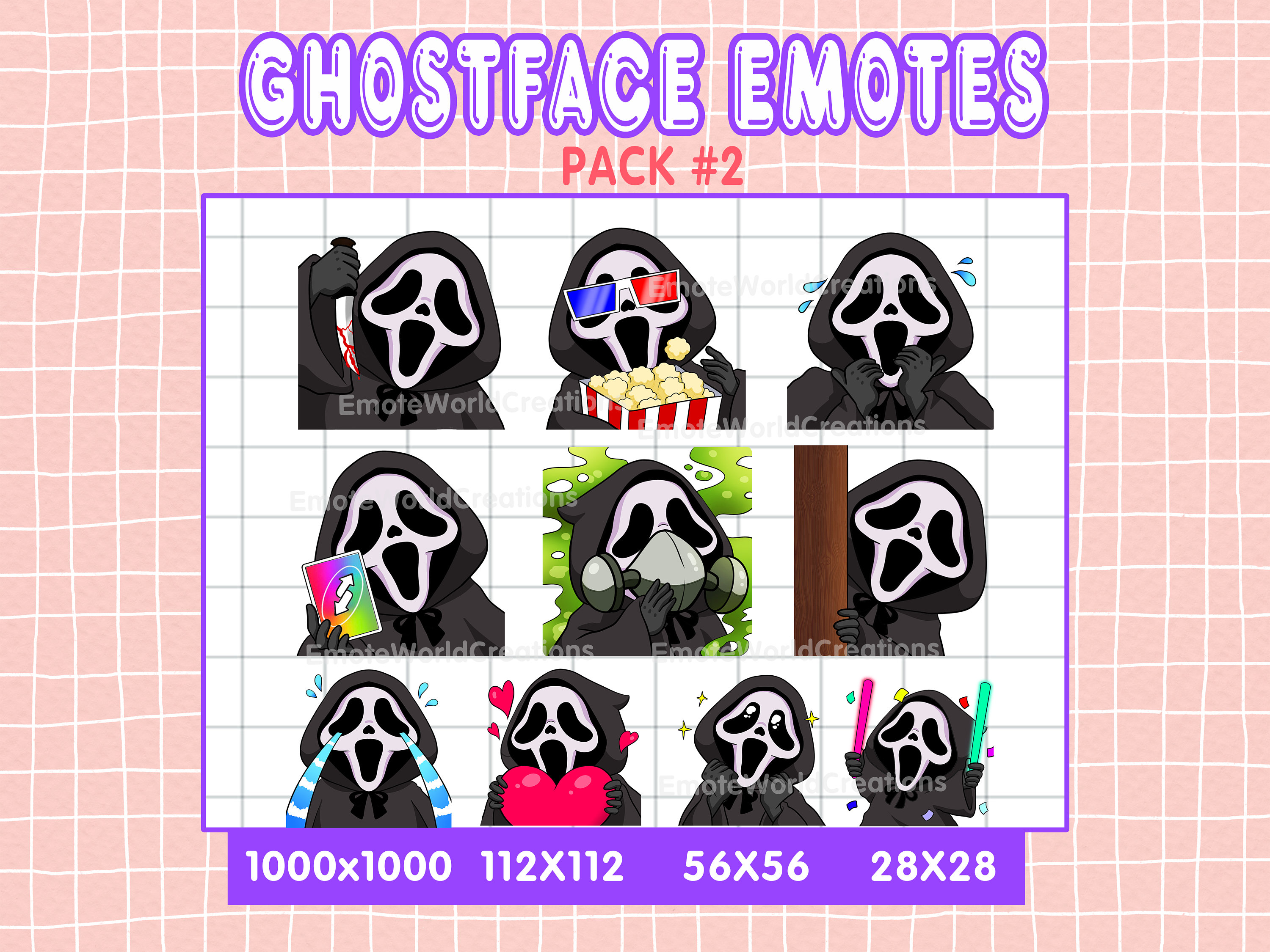 Ghostface Emotes for Twitch or Discord Streamers, 10 Ghotface Emoji