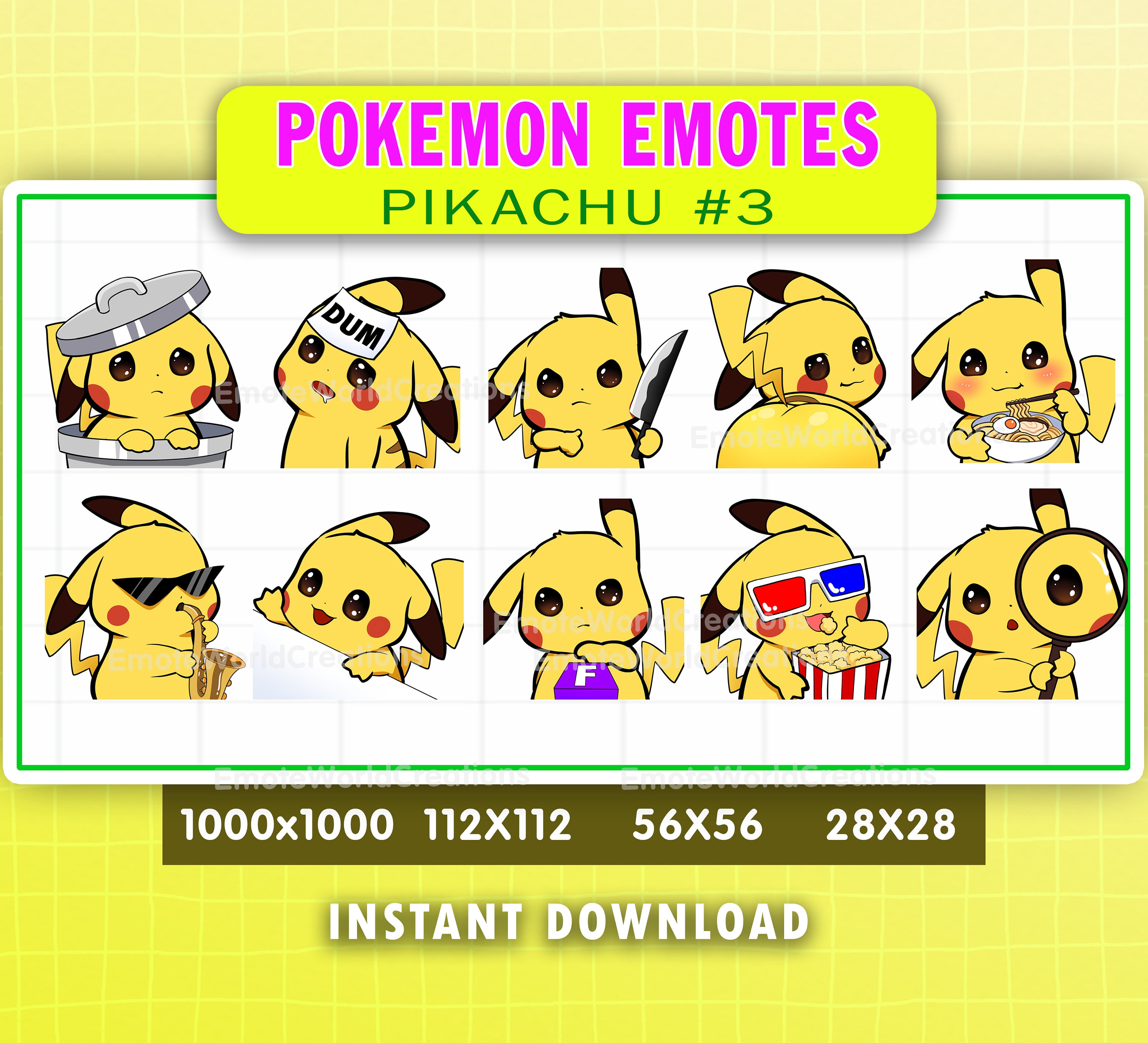 Cute Pikachu Pokemon Emotes for Twitch or Discord Streamers, 10 Pikachu ...