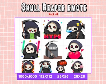 Grim Reaper Emotes For Twitch Or Discord Streamers, 10 Grim Reaper/ Death Emoji, Skullface Emotes Bundle, Horror Emotes, Halloween Emotes