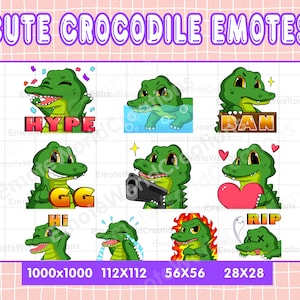 Cute Crocodile Emotes For Twitch Or Discord Streamers, 10 Crocodile Emoji Pack, Alligator Emote Pack, Emotes Bundle, Animal Emotes