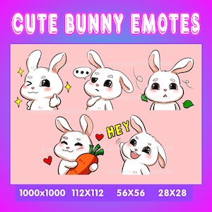 Twitch Emote Pack - 5 Cute Bunny Emotes For Twitch Or Discord Streamers, Bunny Emoji Bundle, Rabbit Emotes