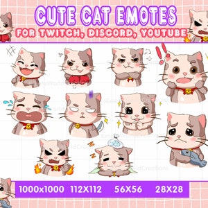 Cute Cat Emotes For Twitch Or Discord Streamers, Cat Emoji Bundle, Twitch Emotes Pack 10, Cat Emotes Pack