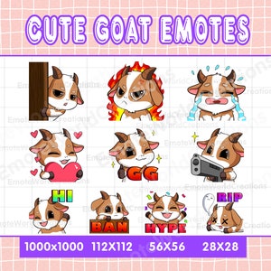 Cute Goat Emotes For Twitch Or Discord Streamers, 10 Goat Emoji Pack, Goat Emote Pack, Emotes Bundle, Chibi Emotes, Animal Emotes