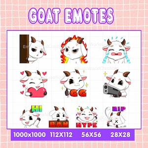 Cute White Goat Emotes For Twitch Or Discord Streamers, 10 Goat Emoji Pack, Goat Emote Pack, Emotes Bundle, Chibi Emotes, Animal Emotes