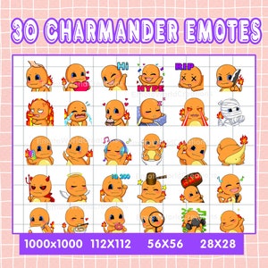 30 Emotes Charmander pour les streamers Twitch ou Discord, Charmander Emoji Mega Pack, Pokemon Emote Pack, Emotes Bundle, Pokeomone Emotes