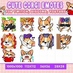 Cute Corgi Dog Emotes For Twitch Or Discord Streamers, Dog Emoji Bundle, Twitch Emotes Pack 10, Chibi Corgi Emotes Pack