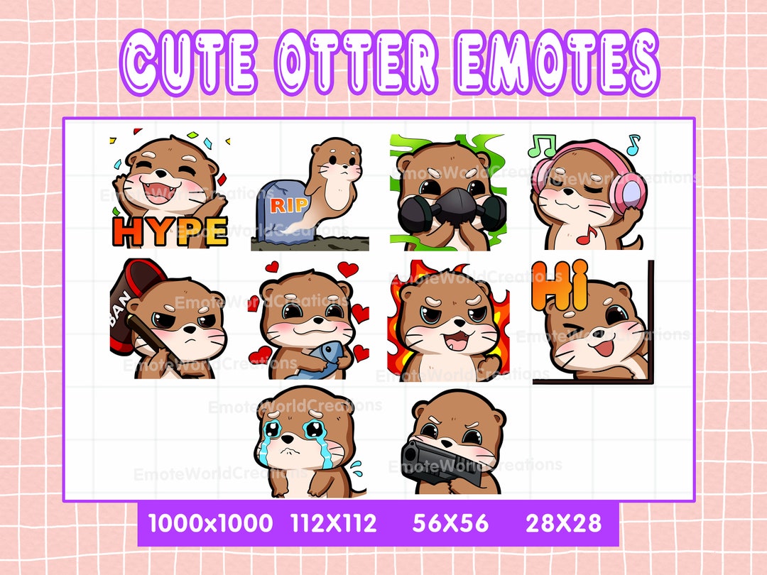 Cute Otter Emotes for Twitch or Discord Streamers, 10 Otter Emoji Pack