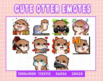 Cute Otter Emotes For Twitch Or Discord Streamers, 10 Otter Emoji Pack, Otter Emote Pack, Emotes Bundle, Chibi Emotes, Animal Emotes