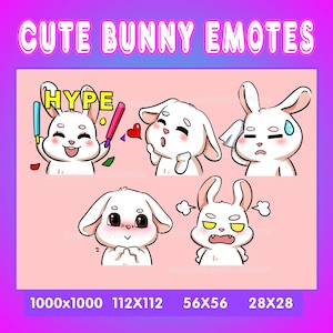 Twitch Emote Pack - 5 Cute Bunny Emotes For Twitch Or Discord Streamers, Bunny Emoji Bundle, Rabbit Emotes