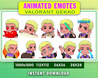 ANIMATED Gekko Valorant Emotes For Twitch Or Discord Streamers, 10 Animated Valorant Gekko Emote Pack, Animated Emoji Bundle