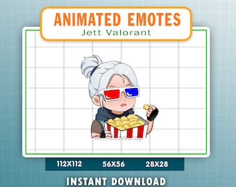 ANIMATED Jett Valorant Emote For Twitch Or Discord Streamers, Valorant Jett Popcorn Emote,  Jett Animated Emoji, Chibi Jett Valorant Gif