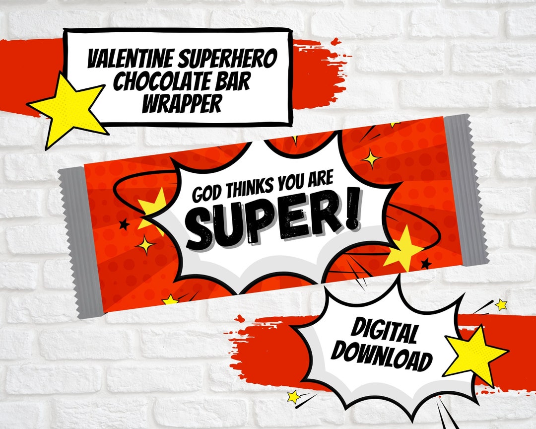 Kids Printable SUPERHERO Bible Verse Valentine Chocolate Bar Wrapper, Sunday School Gift ...