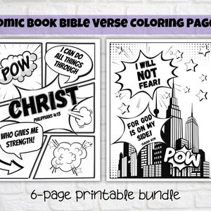Superhero Comic Book Bible Verse Coloring  Set of 6, Kids Scripture, Sunday School, Home, or Classroom Activity, Joshua 1:9