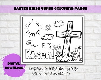 Easter Themed Bible Verse Colouring Pages, Printable Scripture Colouring, Sunday School, Homeschool, Faith Based, Kids Church Activity