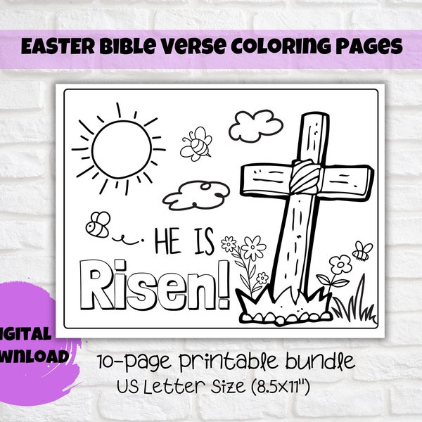 Kids Easter Themed Bible Verse Colouring Pages, Printable Scripture Colouring, Sunday School, Homeschool, Faith Based, Kids Church Activity