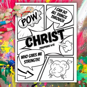 Superhero Comic Book Bible Verse Coloring Set of 6, Kids Scripture, Sunday School, Home, or Classroom Activity, Joshua 1:9 image 6