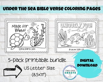 Under the Sea Kids Bible Verse Printable Colouring Pages, Ocean Themed, Identity in Christ, Sunday School, HomeSchool Activity, Kids Church