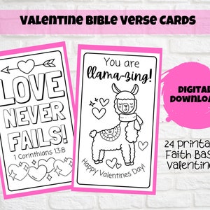 Kinder druckbare Bibelvers Valentinskarten zum Ausmalen, Sonntagsschule Basteln, Kinderkirche, Zuhause, christliches Klassenzimmer, 24er Set