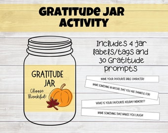 Thanksgiving/Fall Gratitude Jar Kids Activity, 30 Faith-Filled Gratitude Prompts, Sunday School, Classroom, Thankfulness Project for Family