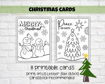 Kids Printable Christmas Cards to Colour, Set of 8, Sunday School Activity, Kids Church, Homeschool Craft, Bible Verse Christmas Colouring