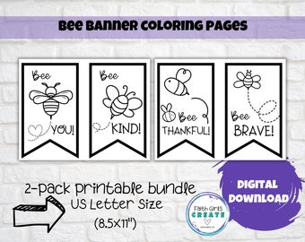Bee Banner Colouring, Kids Colouring, Positive Affirmation for Kids, Sunday School Craft, HomeSchool Activity, Faith Based, Digital Download