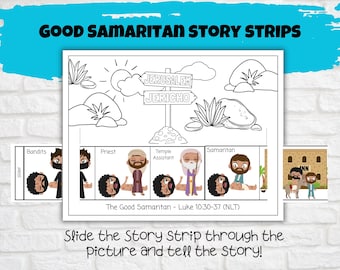 Kids Printable Good Samaritan Story Strips, Sunday School Activity, Kids Church Craft, Bible Verse, Good Samaritan Bible Story