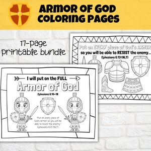 Armor of God Printable Coloring & Activity Pages, Sunday School, Kids Church, Bible Verse Activity, Ephesians 6, Set of 17
