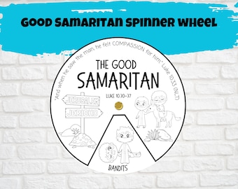 Kids Printable Good Samaritan Spinner Color Wheel, Sunday School Activity, Kids Church Craft, Bible Verse Coloring Wheel