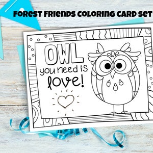 Forest Friends Coloring Card Set de 8 para niños, Afirmación, Fomento del crecimiento, Pensamiento positivo, Autoconfianza, para el hogar o el aula