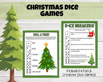 Kids Printable Christmas Dice Games, Sunday School Party Game, Icebreaker, Roll a Tree, Roll a Snowman, Roll a Gingerbread Man, Nativity