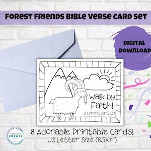 Forest Friends Bible Verse Coloring Card Set de 8 para niños, hogar, escuela dominical o aula