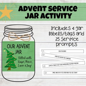 Advent Service Jar Activity, 25 Fun Service Prompts, Christmas Project for Family, Sunday School, Classroom, Kids Club, Advent Kindness