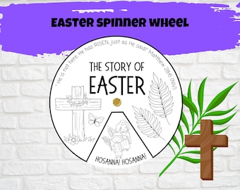 Kids Easter Story Spinner Color Wheel, Sunday School Activity, Kids Church, Holy Week Craft, Easter Story Bible Verse Coloring