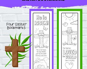 Easter Bible Themed Coloring Bookmarks for Kids, Palm Sunday Craft, Printable Bookmarks, Faith Based, Sunday School, Set of 4, Easter Craft