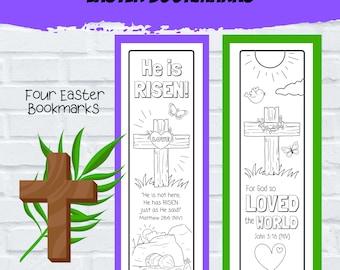 Easter Bible Themed Coloring Bookmarks for Kids, Palm Sunday Craft, Printable Bookmarks, Faith Based, Sunday School, Set of 4, Easter Craft