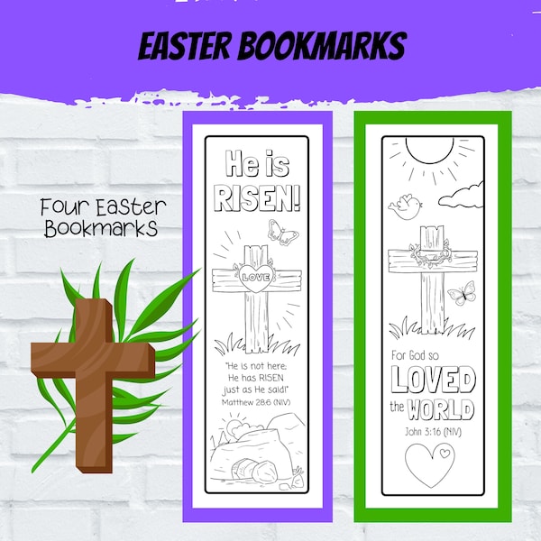 Easter Bible Themed Coloring Bookmarks for Kids, Palm Sunday Craft, Printable Bookmarks, Faith Based, Sunday School, Set of 4, Easter Craft