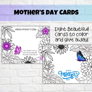Tarjetas con versículos bíblicos del Día de la Madre, Tarjetas imprimibles para colorear del Día de la Madre, Juego de 8, Tarjetas para la abuela, Proverbios 31:28