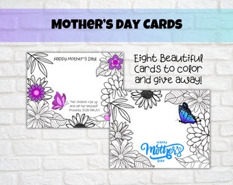 Tarjetas con versículos bíblicos del Día de la Madre, Tarjetas imprimibles para colorear del Día de la Madre, Juego de 8, Tarjetas para la abuela, Proverbios 31:28