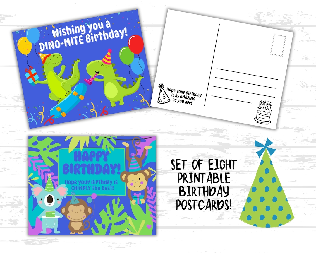 Critter Printable Birthday Cards, Set of 8 Full Color Postcards, Sunday ...