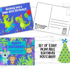 Cartões de aniversário para impressão Critter, conjunto de 8 cartões postais coloridos, escola dominical, igreja infantil, sala de aula, cartões infantis, opção de versículo bíblico