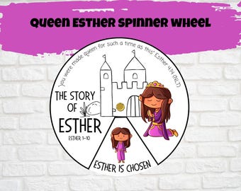 Kids Printable Queen Esther Story Spinner Wheel, Sunday School Activity, Kids Church Craft, Bible Verse Coloring Wheel