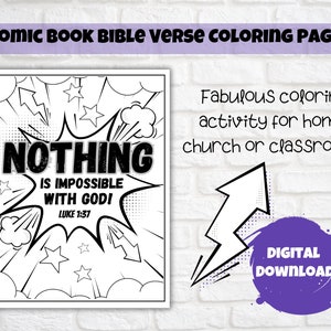 Superhero Comic Book Bible Verse Coloring Set of 6, Kids Scripture, Sunday School, Home, or Classroom Activity, Joshua 1:9 image 4